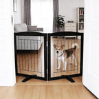 Dog Fence Indoor,Dog Gate Indoor for Doorway pet gate -2-Panel Freestanding, Hallways, House or Stairs -40x24-Inch Retractable Foldable Expandable Wood Pet by SFJC (Black) ﻿