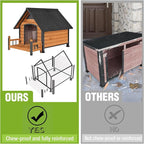 GUTINNEEN Heated Dog House for Outside Dog Kennel with Insulated Line and Heating Pad，Anti-Chewing Metal Frame Dog Shelter with Raise Floor and Waterproof Roof，Brown