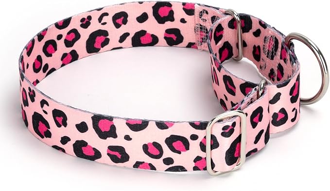 Martingale Collar for Dogs, Heavy Duty Adjustable Soft Nylon Dog Collars with Pink Leopard for Medium & Large XL Dogs (Pink Leopard,L)