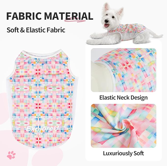 Dog Shirt, Cooling Vest Lightweight Breathable, Dog T-Shirts All-Season Sun Protection Quick Dry Soft Stretchy Reflective Tank Top - Small Medium Large Dogs (Candy Patch, Medium)