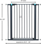 MidWest Homes for Pets 39 Inches Tall Walk-Though Steel Pet Gate, Pressure Mounted Dog Gatewith Glow Strip Measures 29-38 Inches Wide & Includes Two 3-Inch-Wide Extensions, Graphite