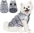AOFITEE Dog Winter Coat, Waterproof Dog Jacket, Warm Small Dogs Coat, Fleece Dogs Puffer Jacket, Windproof Pet Snowsuit, Cozy Female Male Pet Snow Jackets Fleece Vest with Snap Closure, Silver, M