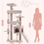 Heybly Heavy Duty Cat Tree, 64.2-Inch Tall Tower for Large Indoor Cats with Widened Structure, Cat Furniture with Big Platforms, Extra-Large Hammock, Sisal Scratching Posts & Board, Muchroom HCT027MU