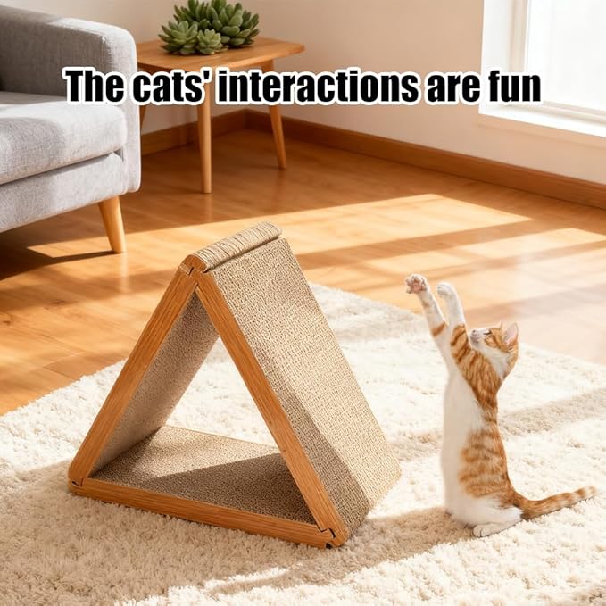 3-Sided Vertical Foldable Cat Scratching Post - Triangle Cat Scratcher Board, Multiple Angle Scratch Pad with 6 Usable Sides, Recyclable Cardboard for Indoor Cats