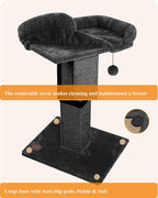 32" Cat Scratching Post for Indoor Cats, Sisal Cat Scratcher with Plush Perch, Large Scratch Post with Bed, Removable Cover, Sisal Fabric,Black