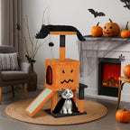 Outvita Halloween Cat Tree, 40" Cat Tower Cat Tree for Indoor Cats with Spacious Cat Condo, Sisal Scratching Posts, Hanging Toys, Orange & Black