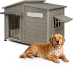 Outdoor Dog House Waterproof for Small to Medium Dogs Breeds with Openable Asphalt Roof, Anti-Chewing Iron Frame, Window, Weatherproof Indoor Outside (43.5" LX 29.5" WX 33.5" H)