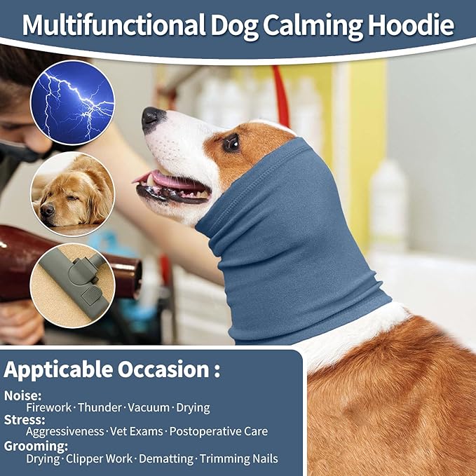 Nanaki Dog Calming Hoodie Ear Wraps for Dogs, Fireworks Ear Protection Head Muffs Doggy Warp Anxiety Relief, Doggy Hematoma Wrap, Pet Head Cover for Grooming and Force Drying Bathing Pet Protector