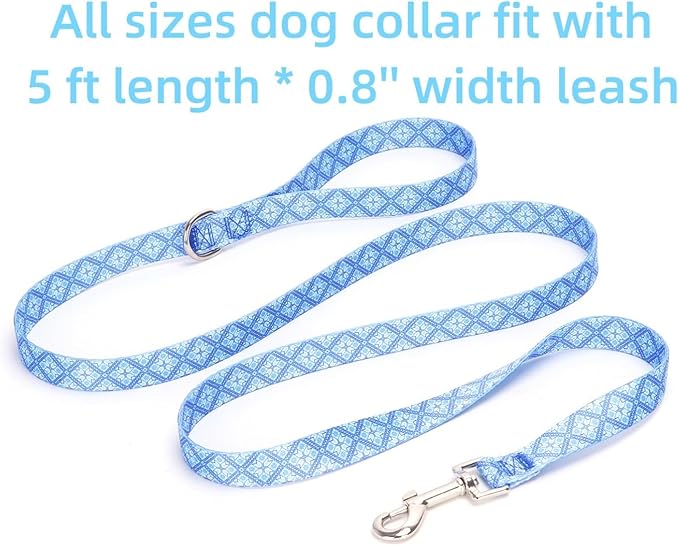 Dog Collar with Leash Airtag Holder Case Set - Dog Collars for Male Female Boy Girl Puppy X-Small Small Medium Large Dogs Walking Running Training - Blue Geometry/XS