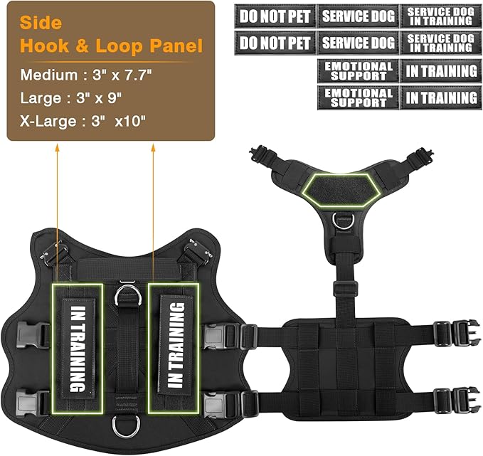 WINSEE Service Dog Vest Harness for Large Dog, Tactical Working MOLLE Vest with 10 Pet Patches, No Pull Heavy Duty Harness for Training Walking