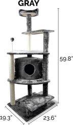 Furhaven 59.8" Tall Cat Tree for Indoor Cats, Ft. Sisal Scratching Posts, Condo, & Toys - Tiger Tough Platform House Interactive Playground Tower - Gray, One Size