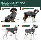 Kuoser Dog Coat Warm Fleece Lining Turtleneck Dog Jacket with Harness Built-in, Adjustable Windproof Cold Weather Coats with Quick Release Buckle Pet Winter Snowsuit for Extra Large Dogs, Grey 2XL