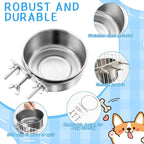 Zubebe Stainless Steel Hanging Dog Crate Bowls, Non-Spill Kennel Food Water Bowls with Screw Clamp Attach Holders, Removable Mountable Metal Cage Feeder for Pet(41 Oz,19 oz)