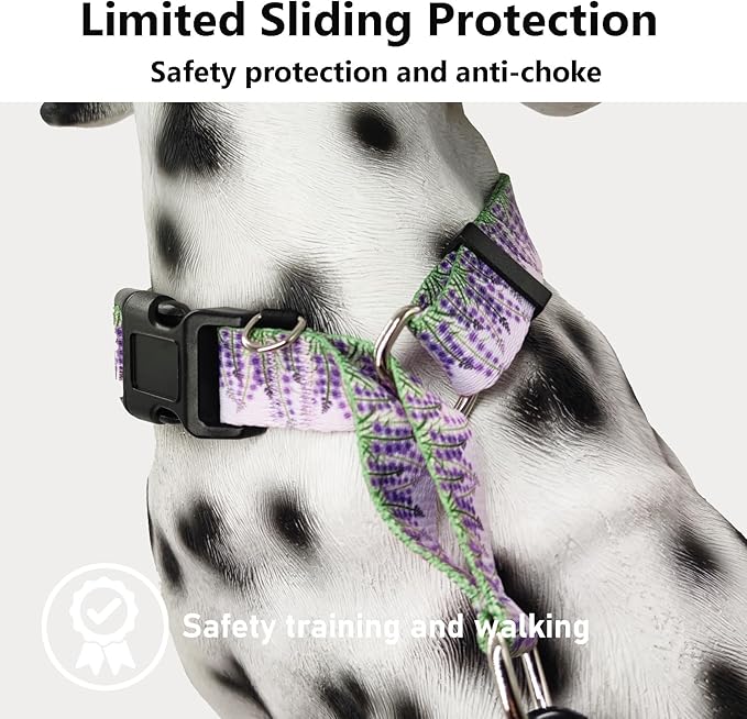 Martingale Collar for Dogs with Buckle Floral No Pull Adjustable Nylon Limited Slip Training Dog Collars (Purple Lavender, Medium)