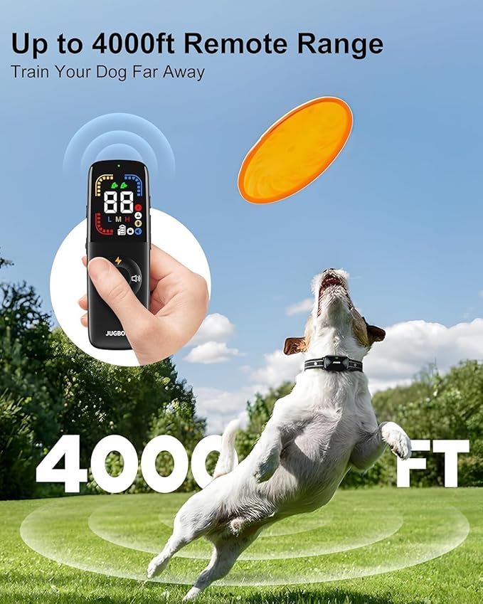 Jugbow Dog Shock Collar - 4000FT Dog Training Collar with Remote for Large Medium Small Dogs 10-120lbs, IPX7 Waterproof E-Collar with 4 Training Modes, Rechargeable e-Collars with Security Lock