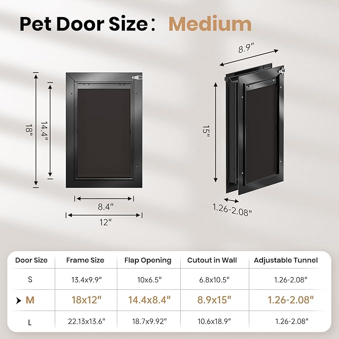 Dog Door,Pet Door, Medium-Sized All-Aluminum Black Pet Door Suitable for Pets Weighing No More Than 45 Pounds, Sturdy and Durable.