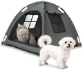 Open Design Pet Tent, Cozy Monitoring Bed for Cats & Puppies, Breathable Mesh Walls for Security & Ventilation, Indoor Outdoor Travel, Grey