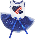 Petitebella USA Twins Heart Puppy Dog Dress (White/Blue Sequins, XX-Large)