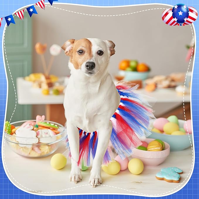 Dog Tutu Tulle Tutu for Dogs Small Large Medium Puppy Dress Ballerina Costume Skirt for Holiday Puppy Cats Bunny Pet Outfit Birthday Wedding Party Photo Prop Supplies(Red White and Blue)