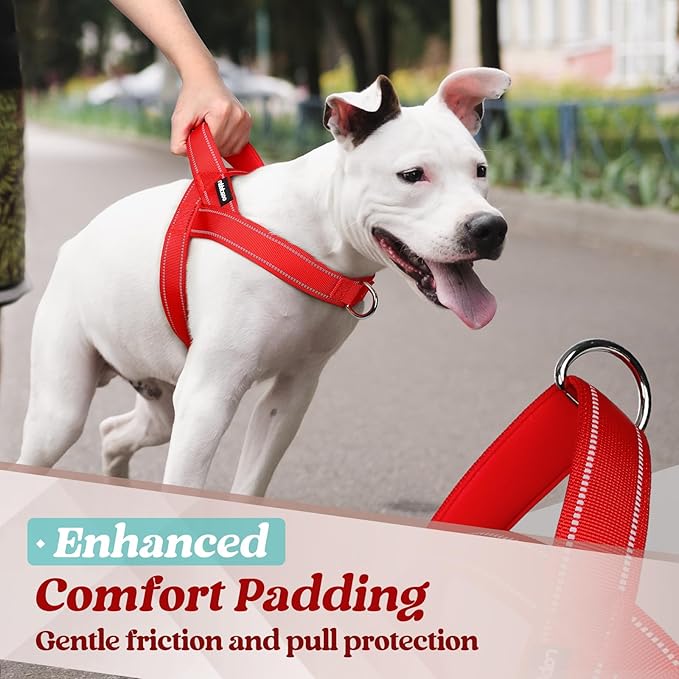 rabbitgoo Dog Harness No Pull, Quick Fit for Large Dogs with Soft Padded Handle, Chest Adjustable Reflective Pet Vest, No Choke Escape Proof for Walking Training, Red XL