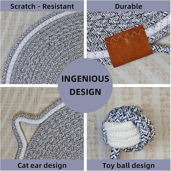 Cat Scratcher Mat, Natural Cotton Rope Cat Scratching Pad, 16.9'' Round Cat Wall & Floor Scratch Pad, Durable Double - Sided Cat Scratcher, Furniture Protector for Wall, Sofa, Couch, Carpet, Grey