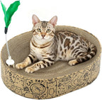 Cat Scratcher Cardboard 2in1 Oval Cat Scratcher Bed for Indoor Cats Cat Scratch Pad Bowl with Scratching Toy Corrugated Lounge Bed&Furniture Protector &Training Toy XL（Black）