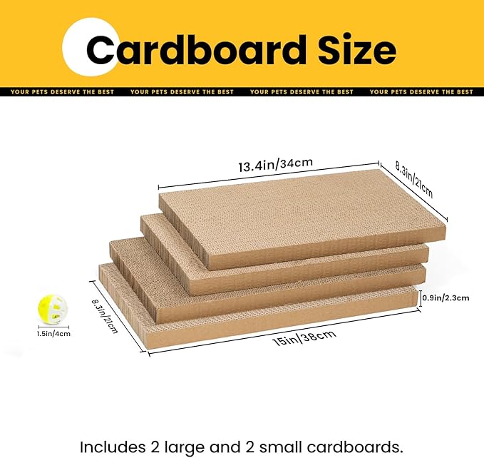 Cat Scratcher Box with 4 Scratching Pads&2 Separate Cardboard Boxes,2-in-1 Cardboard Cat Scratch for Multiple Kitten Interactive Play,Birthdays Holiday Toys Gift,Checkered-Ball Toy
