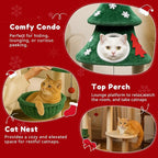 LUCKLIFE 48" Christmas Cat Tree with 2 Cozy Houses,Indoor Modern Cats Tower with Anti-Tip Kit,Plush Perches & Hanging Balls,Holiday Cat Climbing Furniture for Kittens to Play and Sleep