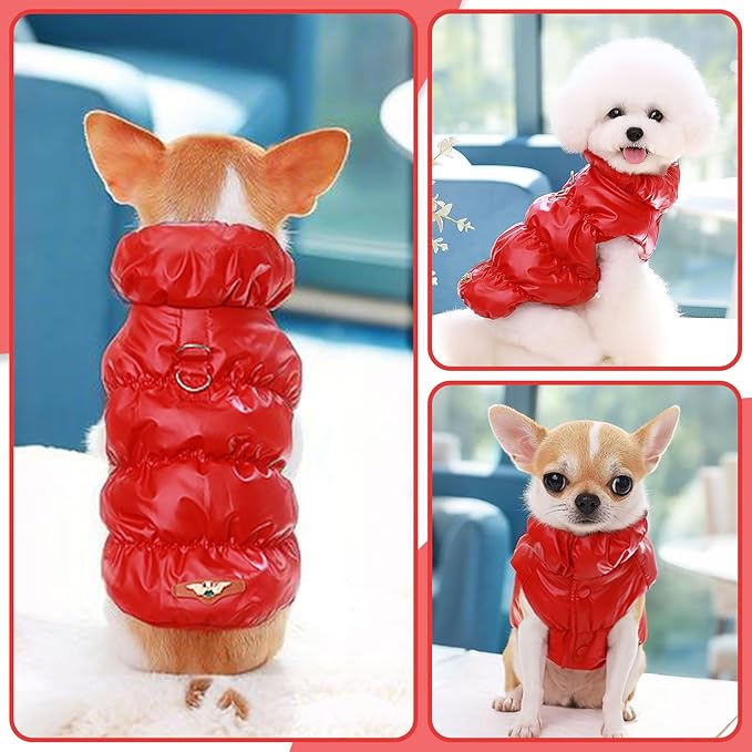 Winter Warm Dog Jacket for Small Medium Dogs Cat Cold Weather Coats with Harness Paded Dogs Fleece Vest Waterproof Windproof Dog Snow Jacket Pet Puppy Clothes (Red,L)
