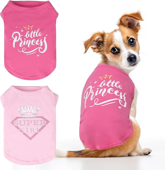 KOOLTAIL Valentines Dog Shirt for Small Medium Dogs-2 Pack Winter Fall Dog Vest Shirt Clothes with Printing, Soft Breathable Cotton Pet T Shirt for Frenchi Bulldog,Puppy,Cats,Boy Girl, Pink+Rose