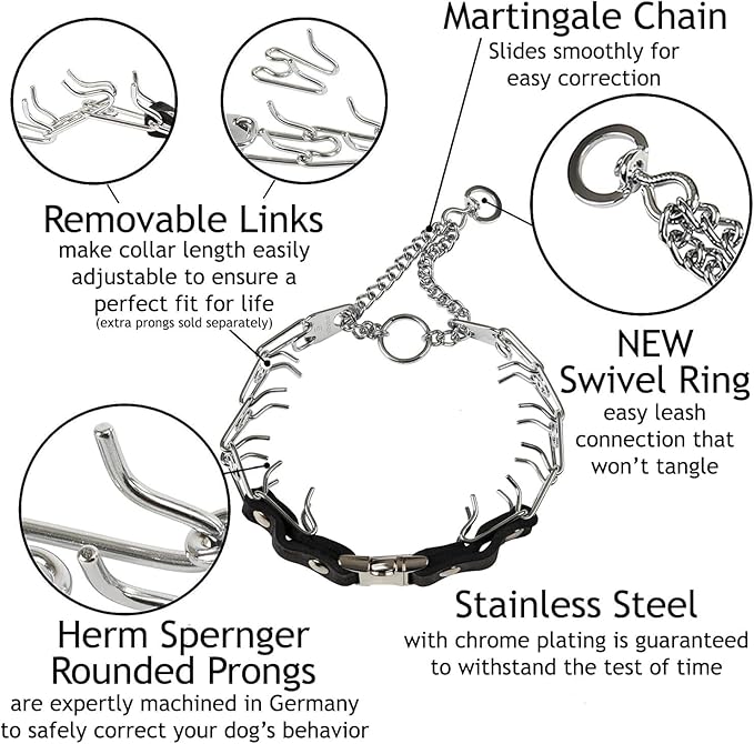 Herm Sprenger Prong Collar for Dogs Training – Quick Release Buckle & Swivel Ring for Easy Use – Made of Durable Steel Chrome Plated in Germany– 4.0mm Prongs for Extra Large Dogs with 26-30" Neck