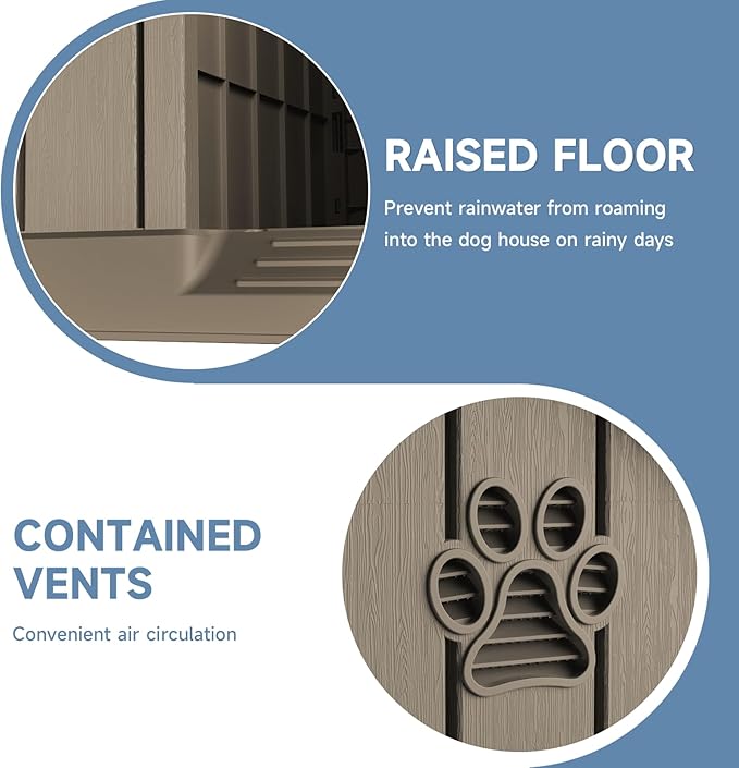 VIXZEN Dog House Outdoor, 26 Inch Resin Dog House Indoor Small Dog - Waterproof & UV-Resistant, Hidden Vents & Stable Structure, Easy Assembly, Versatile Storage, All-Weather Doghouse Outdoor (Grey)