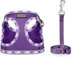 Mercano Soft Mesh Dog Harness and Leash Set, No-Chock Step-in Reflective Breathable Lightweight Easy Walk Vest Harnesses with Safety Buckle for Small Dogs, Cats (M, Purple)