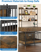 Petrova 39" Dog Crate Furniture for 1 Dogs, Heavy Duty Indoor Dog Kennel for Small/Medium Dogs, Wooden Dog Cage with 2 Storage Drawers, Charging Station, LED Light, Lockable Wheels, Brown