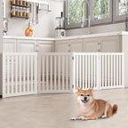 WELLAND Wooden Freestanding Pet Gate, 4 Panel 24 Inch Step Over Fence, Expands Up to 80" Wide, Foldable Indoor Dog Gate Puppy Safety Fence, White