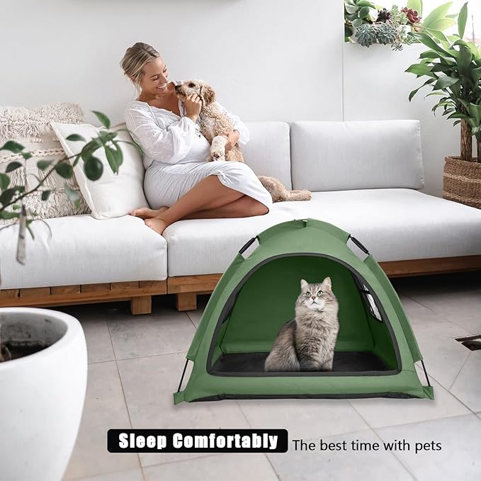 Portable Pet Tent House for Indoor & Outdoor Use - Easy Access Cat Nest Without Door Flap, Ideal for Cats, Puppies & Small Animals (Green)