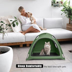 Portable Pet Tent House for Indoor & Outdoor Use - Easy Access Cat Nest Without Door Flap, Ideal for Cats, Puppies & Small Animals (Green)