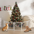 Full Metal Freestanding Dog Gate with Door, 24'' Height Foldable Pet Dog Fence for Indoor & Outdoor, 6 Panels Extra Wide Free Standing SmallDog Gates for Doorways,House,Stairs,Porch,Deck,Yard