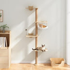 COZIWOW Cat Tree Wall Mounted 69" Tall Sisal Scratching Post 4 Tier Cats Climbing Tower, Cat Wall Furniture Kitten Shelves with Hammock Hanging Toys Wild Simulation, Large Perch Suitable for Lookout