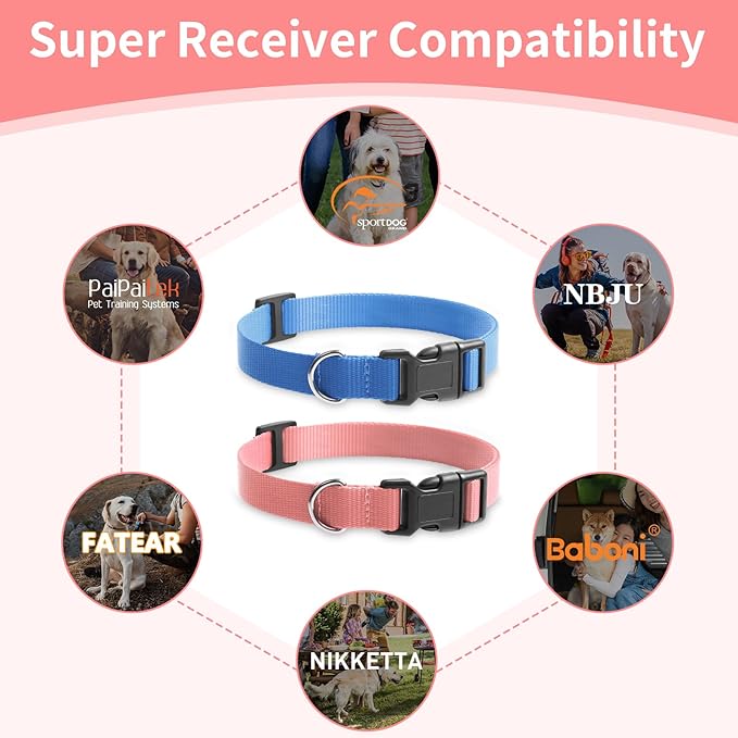 Modern Stylish Ecollar Replacement Strap, Nylon 3/4" Replacement Collar for Shock Collar with Quick Release Buckle, Adjustable Shock Collar Replacement Strap for Small Medium Large Dogs (Blue & Pink)