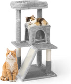 Tall Cat Tree for Indoor Large Cats or Kittens, Multi-Level Cat Activity Tree with Scratching Posts, Hammock, Cat Cave Condo, Modern Cute Small Cat Climbing Tower with Widened Perch