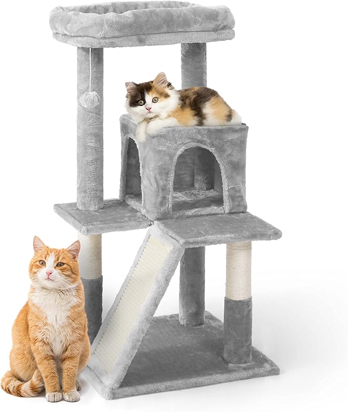Tall Cat Tree for Indoor Large Cats or Kittens, Multi-Level Cat Activity Tree with Scratching Posts, Hammock, Cat Cave Condo, Modern Cute Small Cat Climbing Tower with Widened Perch