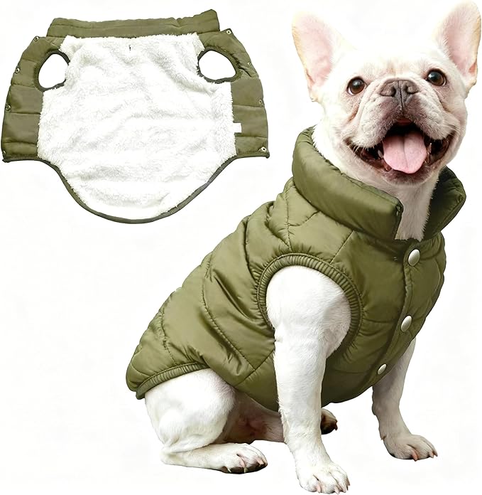 Dog Jacket Waterproof Fleece Dogs Vest Large Dog Coats for Winter Cold Weather Warm Dogs Puffer Jacket Puppy Coat Green Pet Jackets Cat Coats M