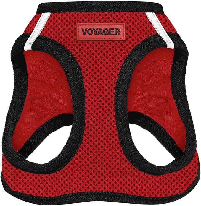 Best Pet Supplies Voyager Step-in Air Harness - All Weather Mesh, Reflective, No Pull Harness for Dogs, Cats - Secure with Hook & Loop Fastener, Buckle, Double D-Rings - Red/Black Trim, S