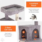 BestPet 36 inches Cat Tree for Indoor Cats Cat Tower with Scratching Posts Multi-Level Cat Furniture Condo with Ramp, Perch Spacious Cat Cave & Funny Toys for Kittens House (Ashy)