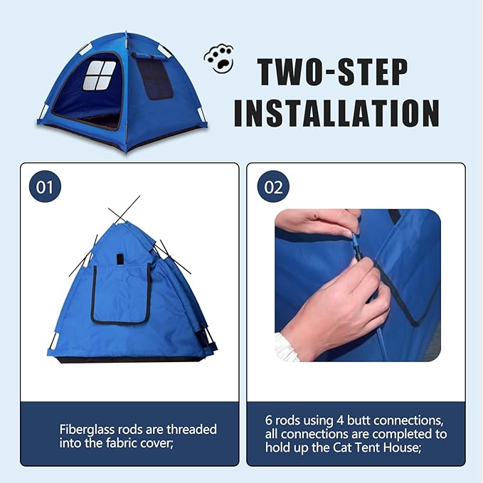 Open Design Pet Tent, Cozy Monitoring Bed for Cats & Puppies, Breathable Mesh Walls for Security & Ventilation, Indoor Outdoor Travel, Blue