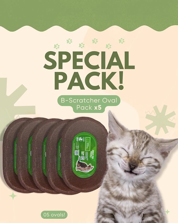 B Kitty Scratcher Cat Bed, Fun for Your Purr-FECT Feline (B-Scratcher Oval Pack x 5)