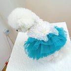 Fashion Sweet Puppy Dog Blingbling Princess Skirt Pet Dog Lace Cake Camisole Tutu Dress B-Blue XL