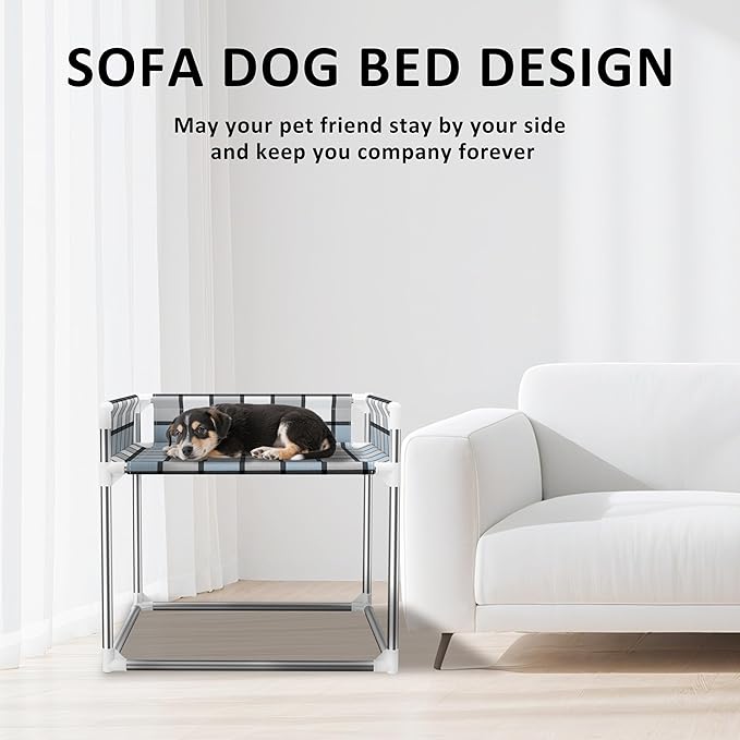 Bedside Window Pet Cat Bed - Dog Bed with Guardrail Extension Attached to Human Bed Height Elevated Dogs Cats Window Perch Bedside Dog Cot Sleeper Hammock Furniture Pet Beds (20'' x 20'' x 24'')