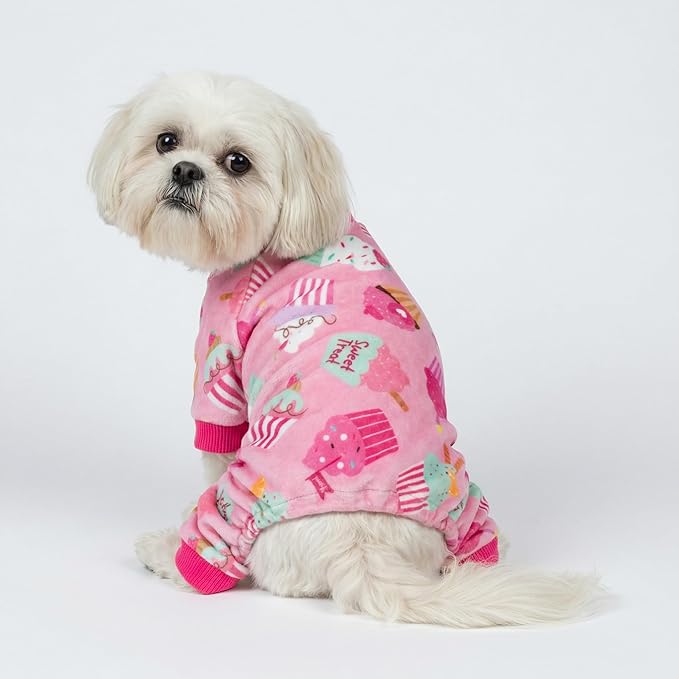 Fitwarm Cupcake Dog Pajamas, Birthday Outfit for Small Dogs Girl, Cozy Pet Onesie with Feet, Pink, Small